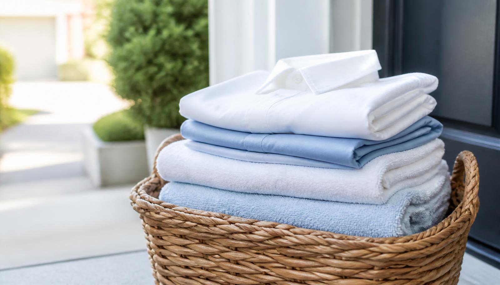 Freshly washed and folded laundry prepared for collection in St Kilda